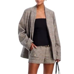 J JILL Jacket Blazer Houndstooth Plaid Tan Navy Oversized Trendy Size L NWT